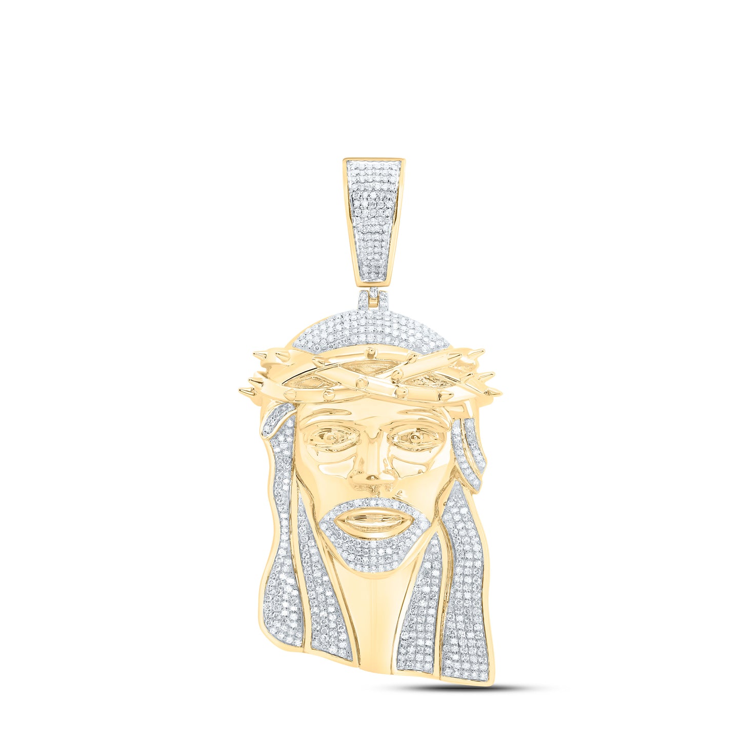 10K Yellow Gold 1 3/4 Cttw Natural Diamond Nk Jesus Face Mens Charm