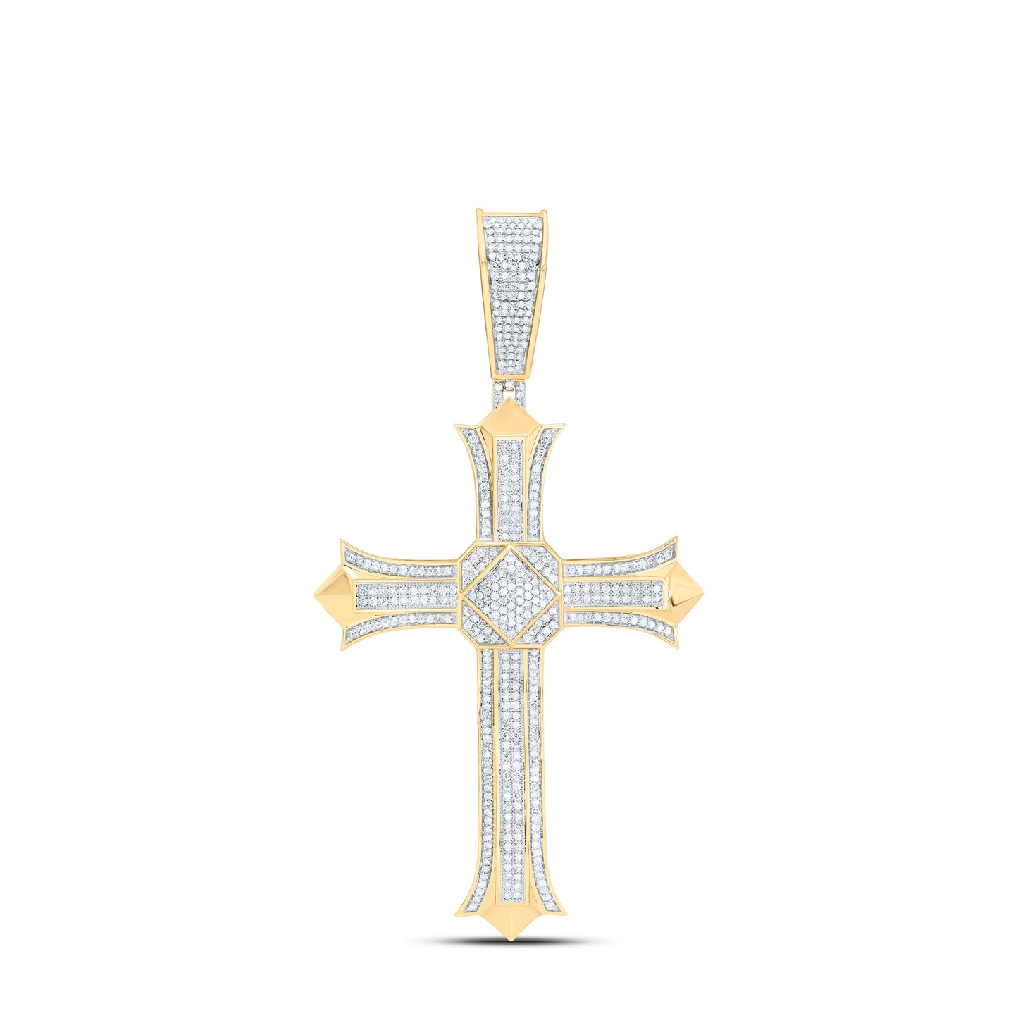 10K Yellow Gold 1 5/8Cttw Natural Diamond Nk Cross Mens Charm
