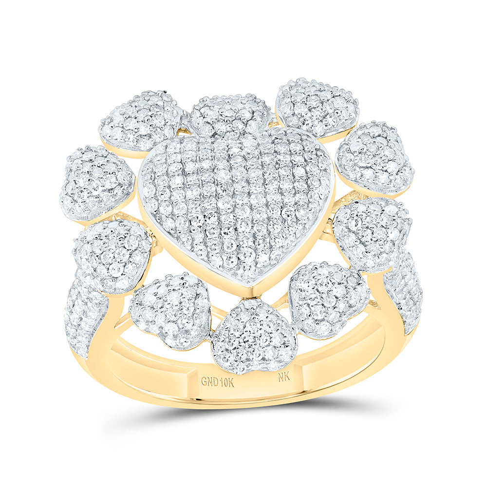 10K Yellow Gold 1 1/3Cttw Natural Diamond Nk Fashion Heart Ring