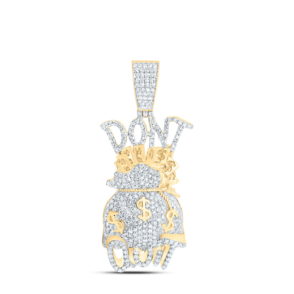 10K Yellow Gold 1 Cttw Natural Diamond Nk Don'T Quit Dollar Money Bag Mens Charm