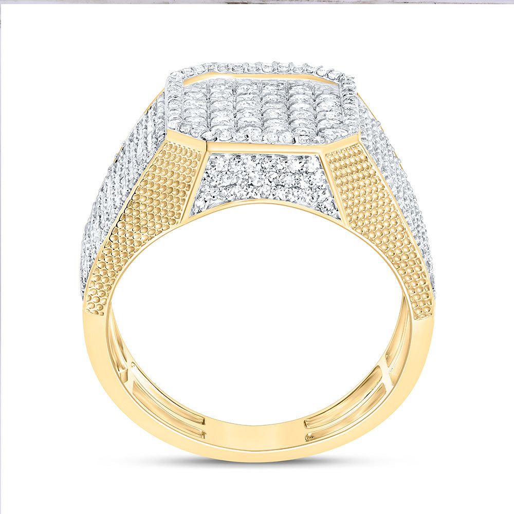 10K Yellow Gold 1 7/8Cttw Natural Diamond Nk Emerald Mens Ring
