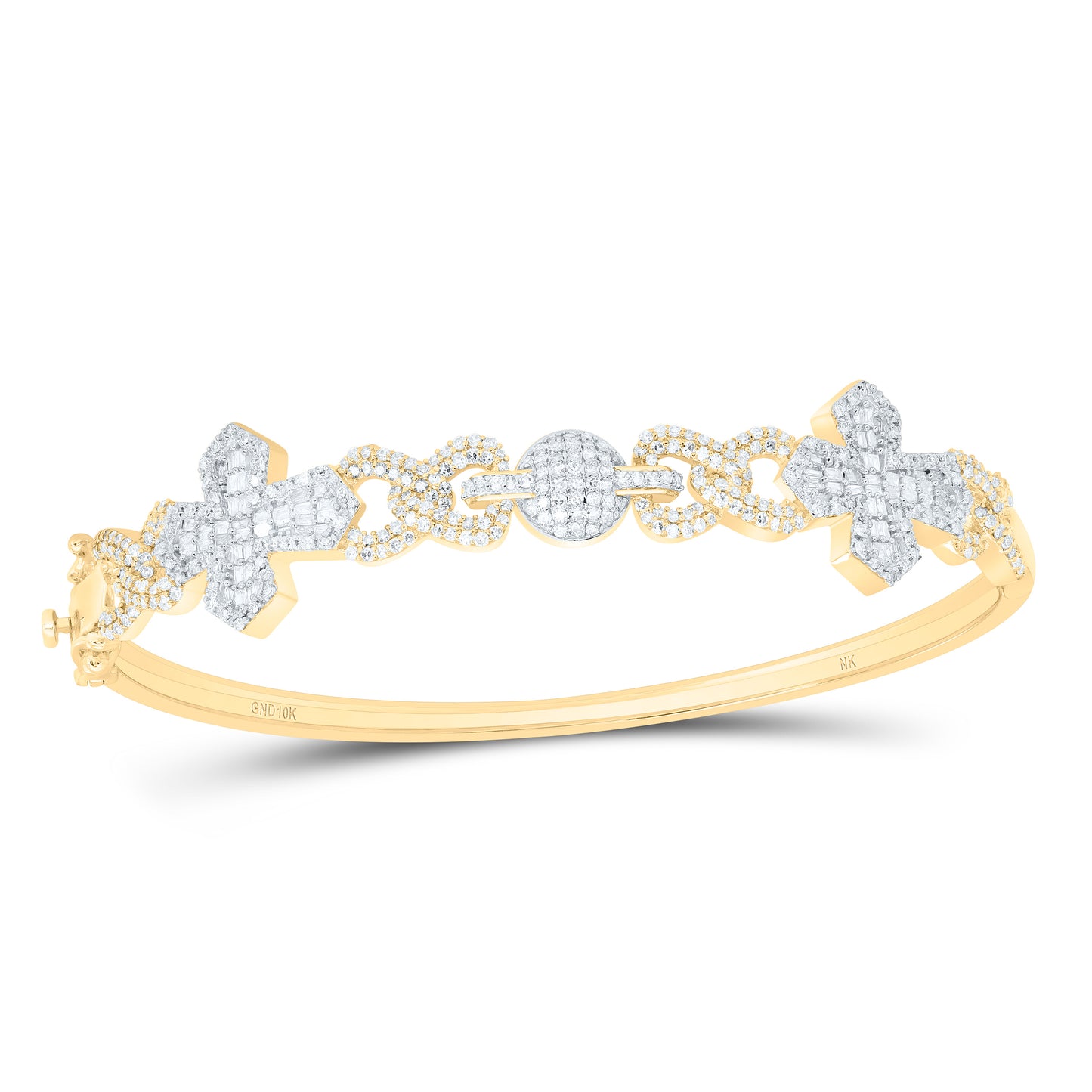 10K Yellow Gold 1 3/4Cttw Natural Diamond Nk Fashion Cross Bangle (65X55Mm)