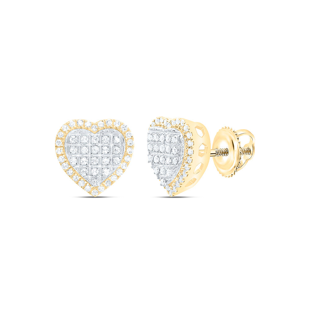 Sterling Silver Yellow Tone 1/4 Cttw Natural Diamond Heart Earring