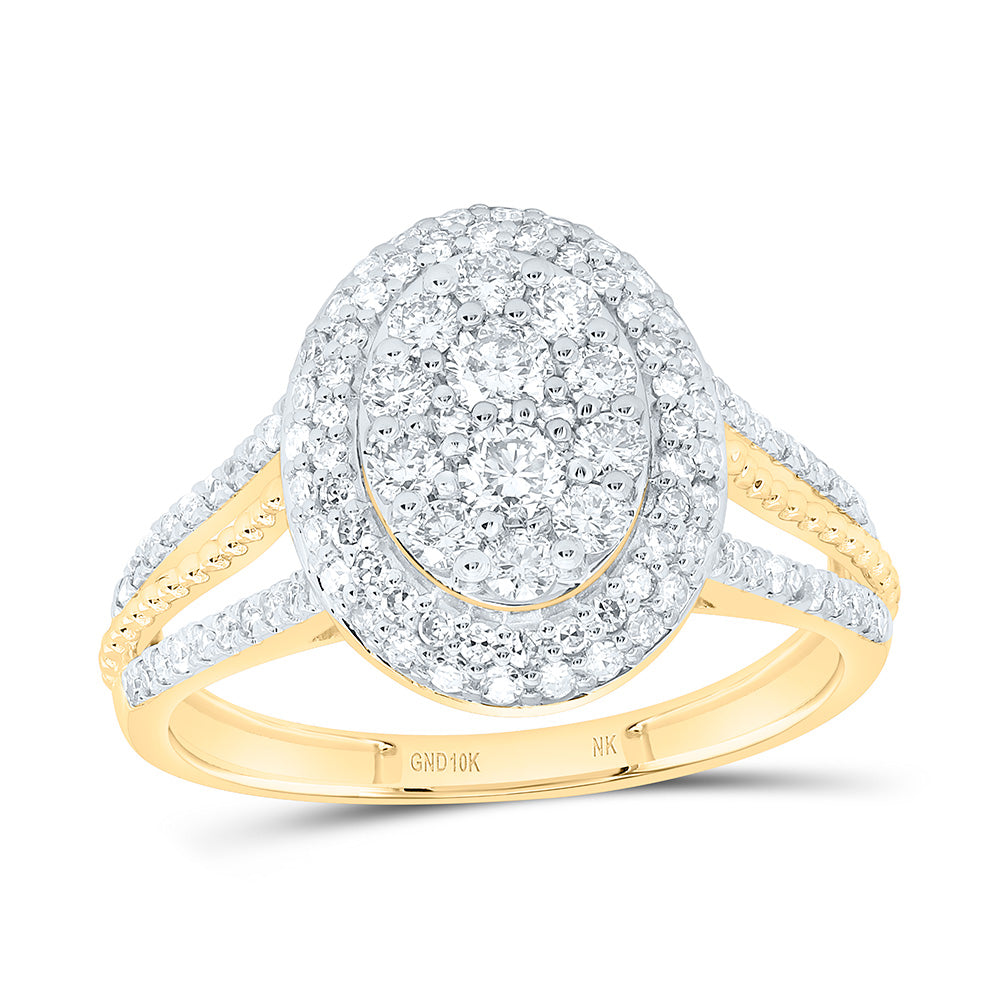 10K Yellow Gold 3/4 Cttw Natural Diamond Nk Fashion Oval Bridal Anniversary Wedding Engagement Band Ring