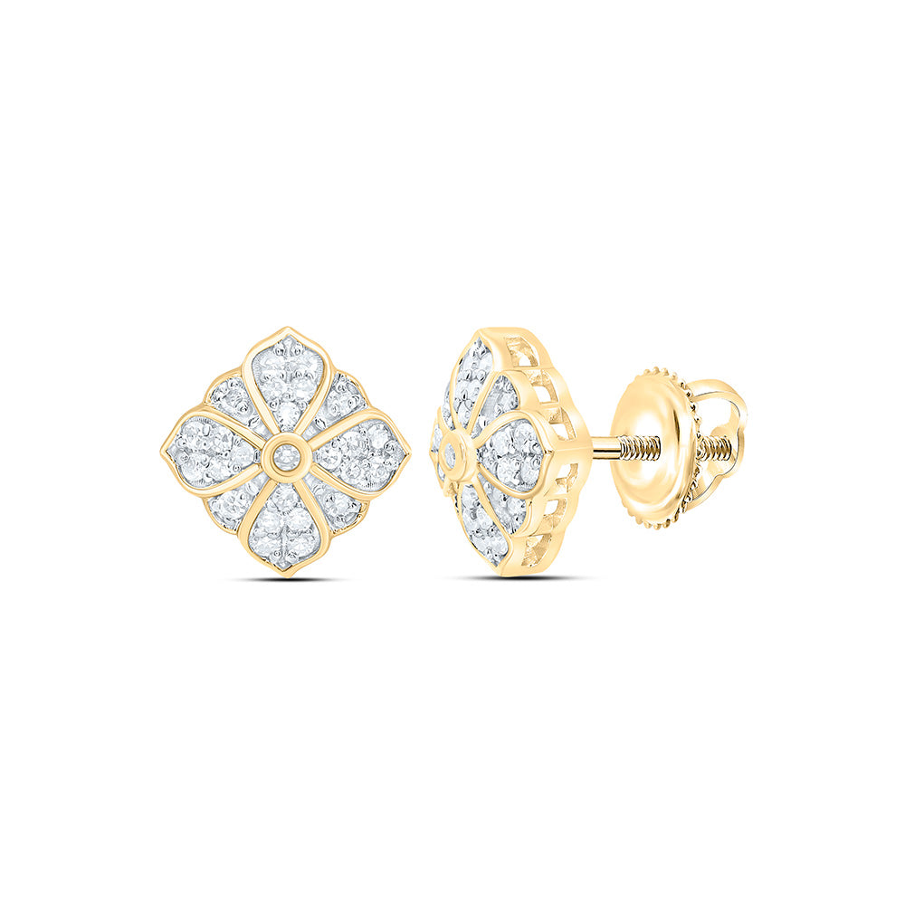 10K Yellow Gold 1/6Cttw Natural Diamond Nk Fashion Flower Earring