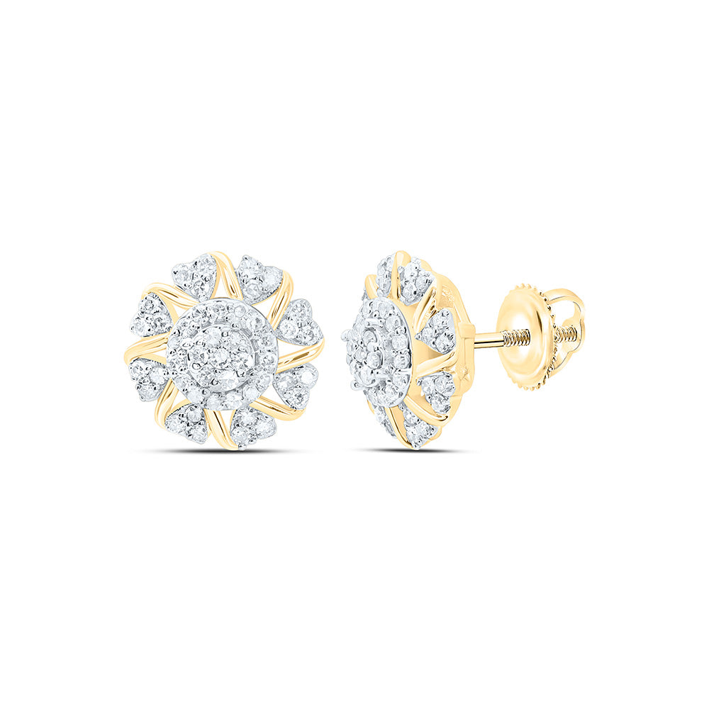 10K Yellow Or White Gold 1/3Cttw Natural Diamond Nk Fashion Heart Flower Earring