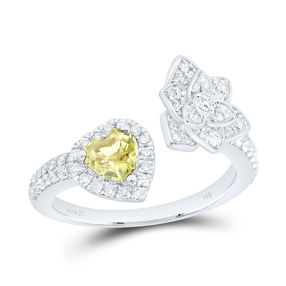 14K Yellow Or White Gold 1/2Cttw Natural Diamond Ana M 5Mm Heart Natural Gem Flower Heart Ring