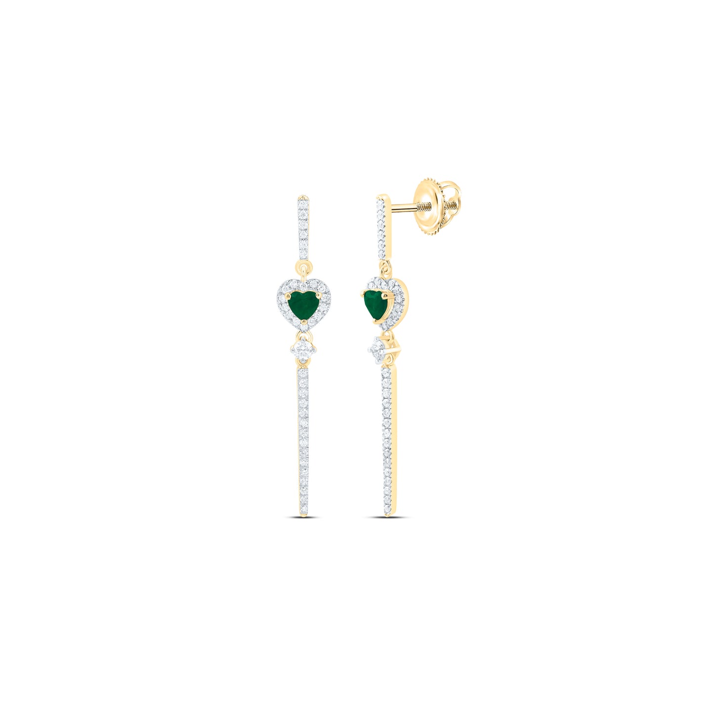 14K Yellow Or White Gold 1/2Cttw Natural Diamond Ana M 4Mm Natural Gem Heart Dangling Earring