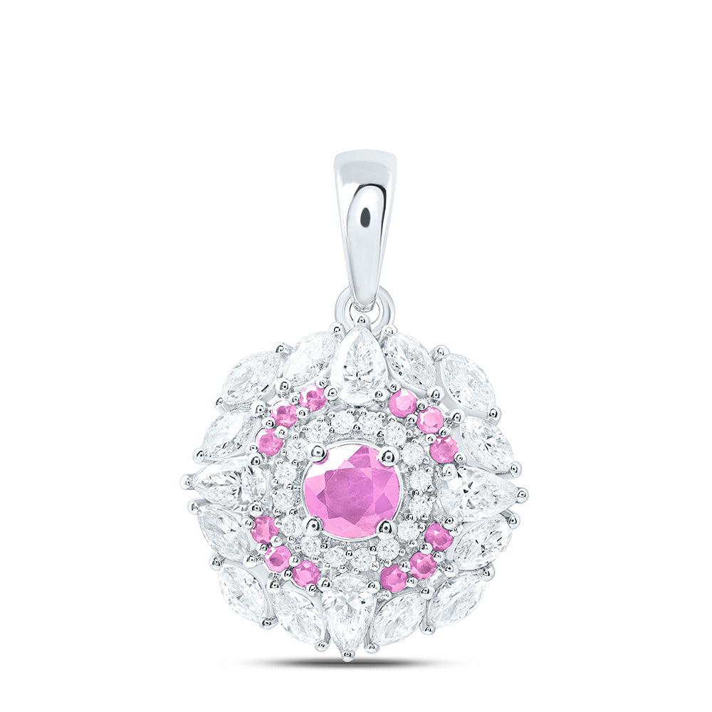 18K Yellow Or White Gold 1Cttw Natural Diamond Ana M Elite Round Natural Gem Flower Pendant