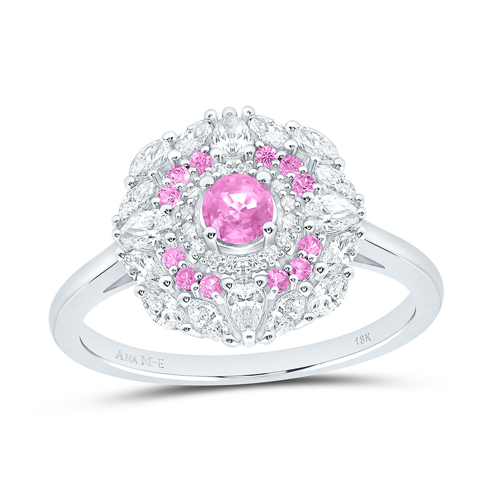 18K Yellow Or White Gold 5/8Cttw Natural Diamond Ana M Elite Round Natural Gem Flower Ring