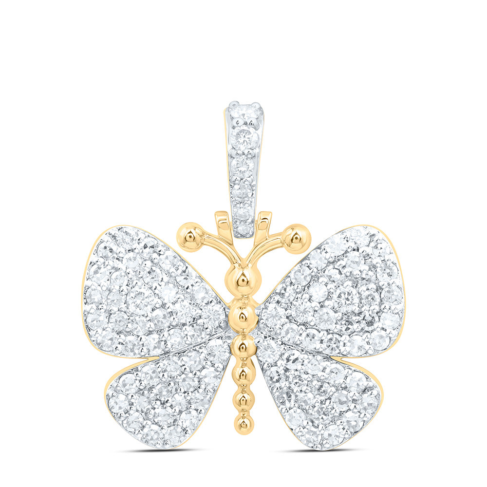 14K Yellow Gold 3/4Cttw Natural Diamond Nk Fashion Butterfly Pendant