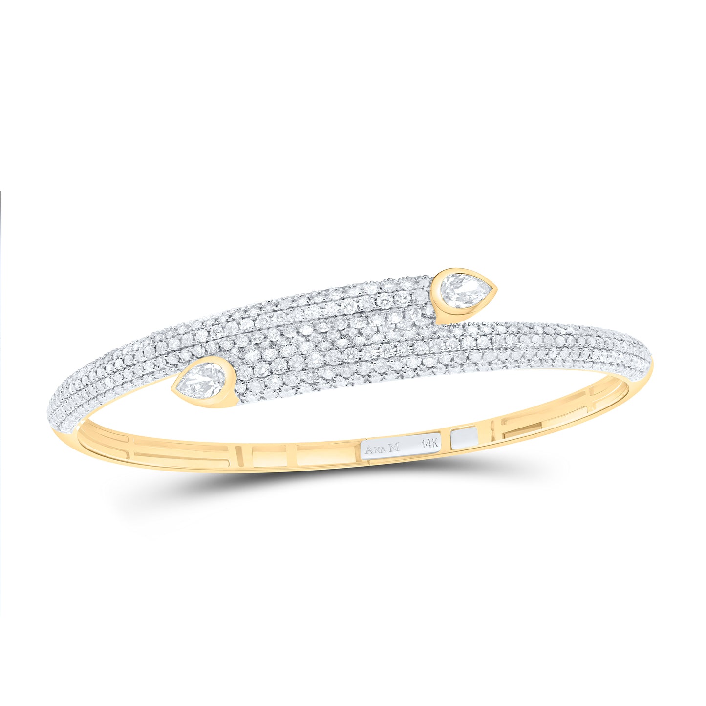 14K Yellow Gold 3 7/8Cttw Natural Diamond Ana M 7/8Cttw Center Pear shape Tear Drop Bangle (65X55MM)