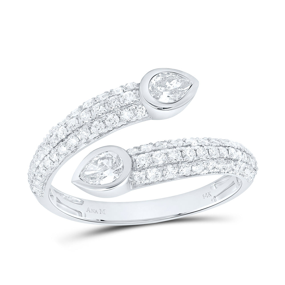 14K Yellow Or White Gold 3/8Cttw Natural Diamond Ana M 1/3Cttw Center Pear shape Tear Drop Ring