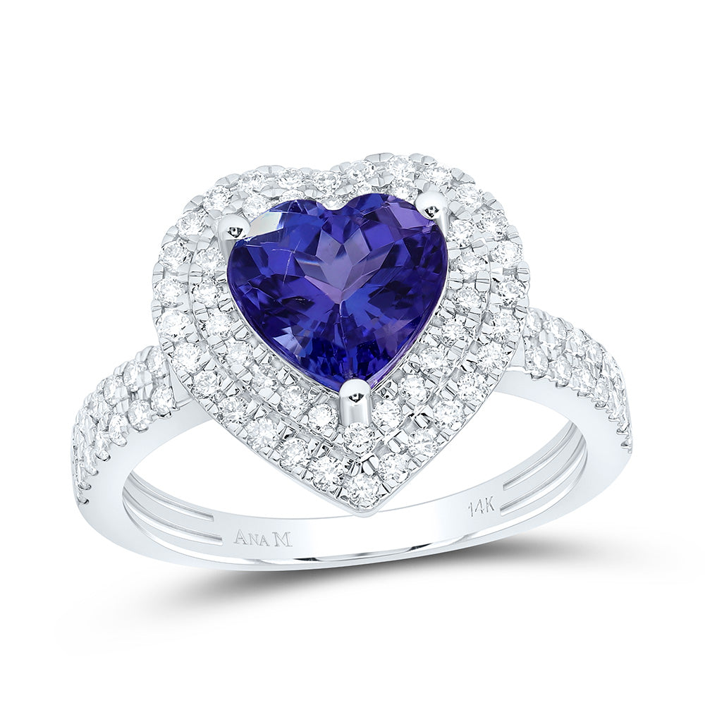 14K Yellow Or White Gold 1/2 Cttw Natural Diamond Ana M 8Mm Heart Natural Gem Heart Bridal Anniversary Wedding Engagement Band Ring