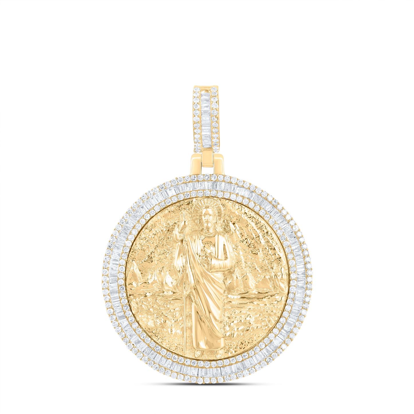 10K Yellow Gold 7/8 Cttw Natural Diamond Nk St Jude Mens Charm
