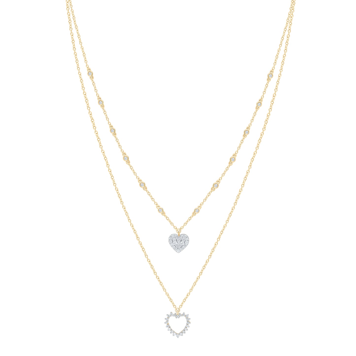 14K Yellow Gold 1/3Ctw Natural Diamond Cn Fashion Heart Necklace (16 Inch)