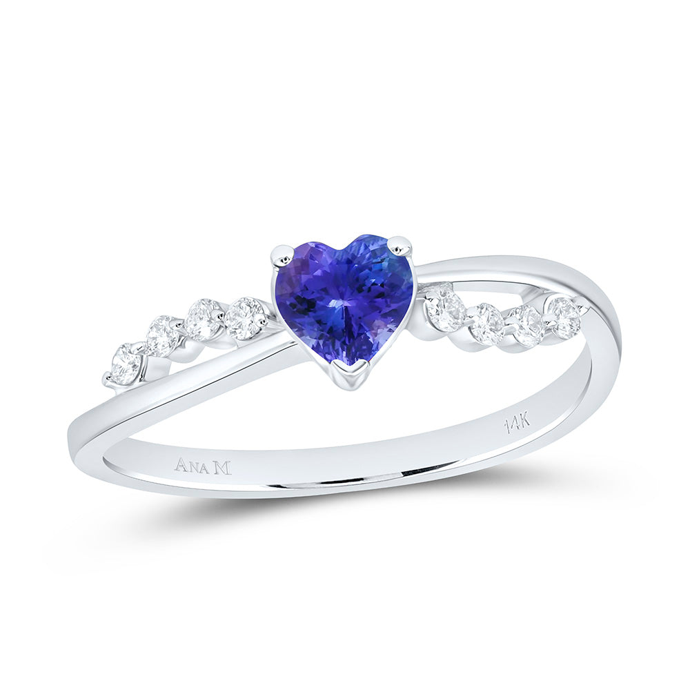 14K Yellow Or White Gold 1/8 Cttw Natural Diamond Ana M 5Mm Heart Natural Gem Heart Bridal Anniversary Wedding Engagement Band Ring