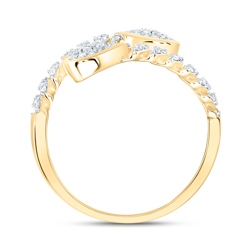10K Yellow Gold 1/4 Cttw Natural Diamond Nk Fashion Cuban Heart Bridal Anniversary Wedding Engagement Band Ring