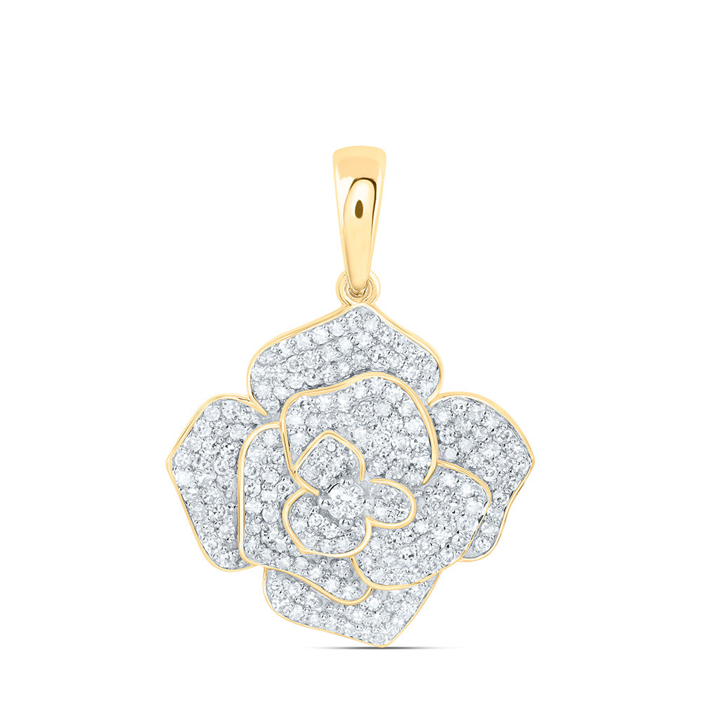 10K Yellow Gold 3/4 Cttw Natural Diamond Nk Fashion Flower Pendant