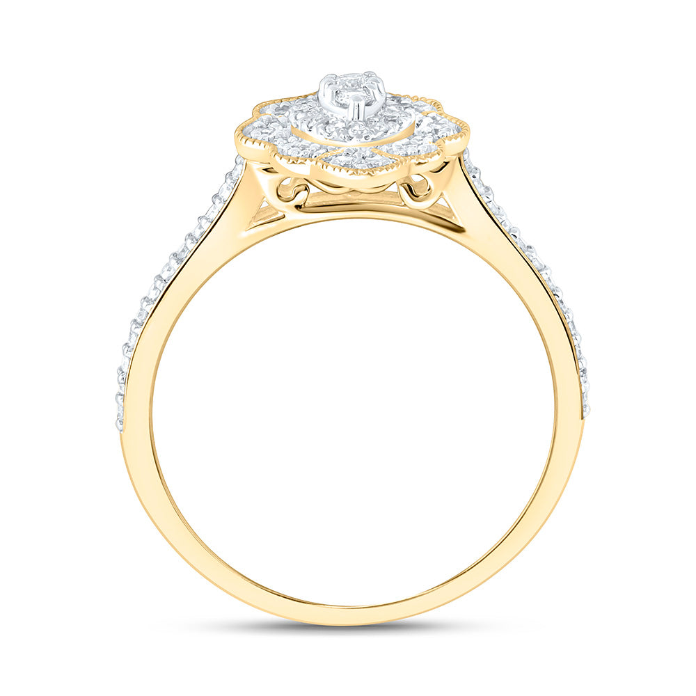 10K Yellow Gold 1/3 Cttw Natural Diamond Nk Fashion Pear Bridal Anniversary Wedding Engagement Band Ring