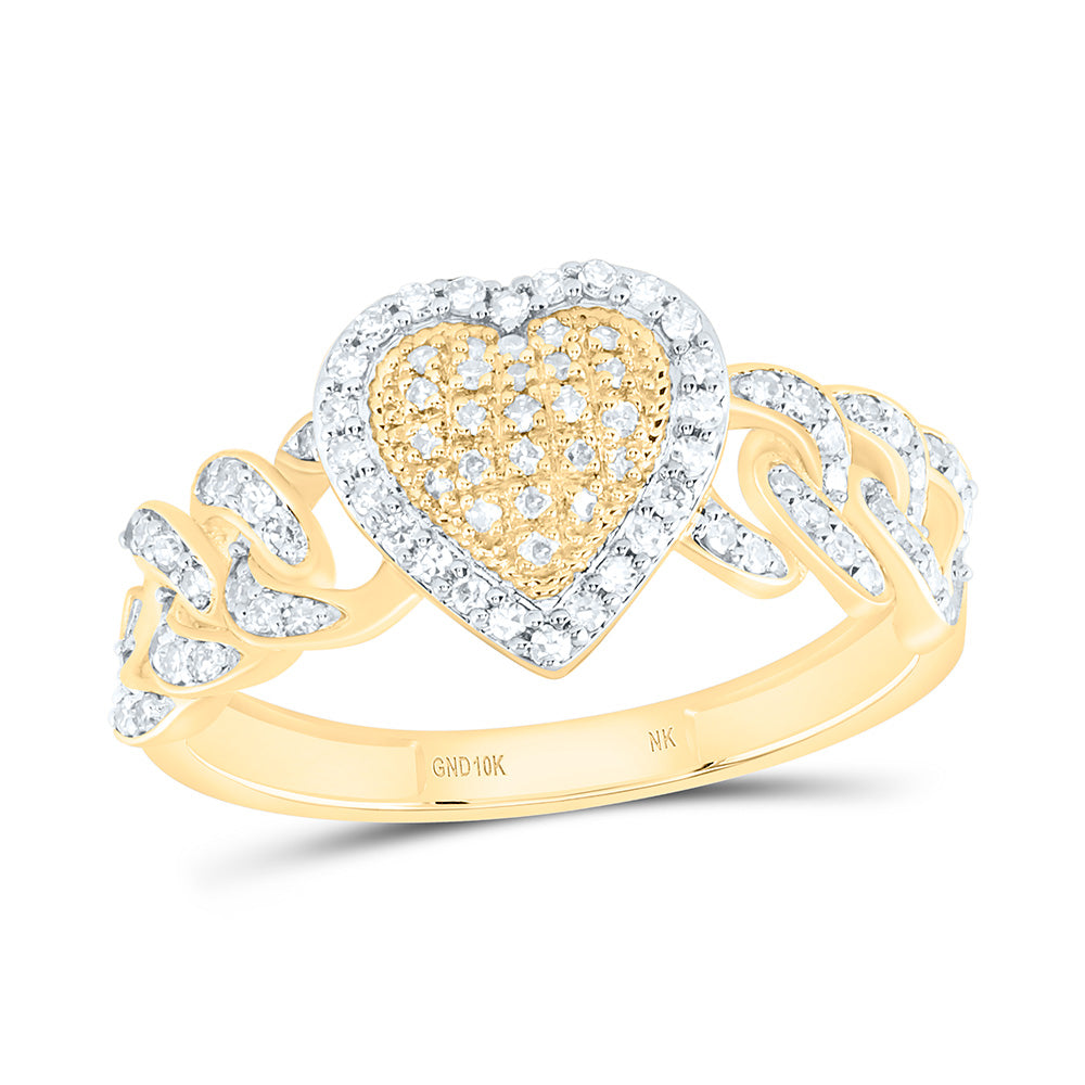 10K Yellow Gold 1/3 Cttw Natural Diamond Nk Fashion Cuban Heart Bridal Anniversary Wedding Engagement Band Ring