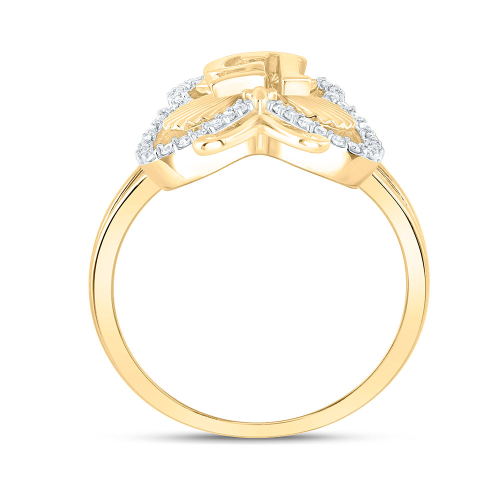 14K Yellow Gold 1/6 Cttw Natural Diamond Nk Fashion Butterfly Bridal Anniversary Wedding Engagement Band Ring