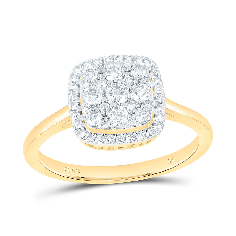 10K Yellow Or White Gold 1/2 Cttw Natural Diamond Nk Fashion Cushion Bridal Anniversary Wedding Engagement Band Ring
