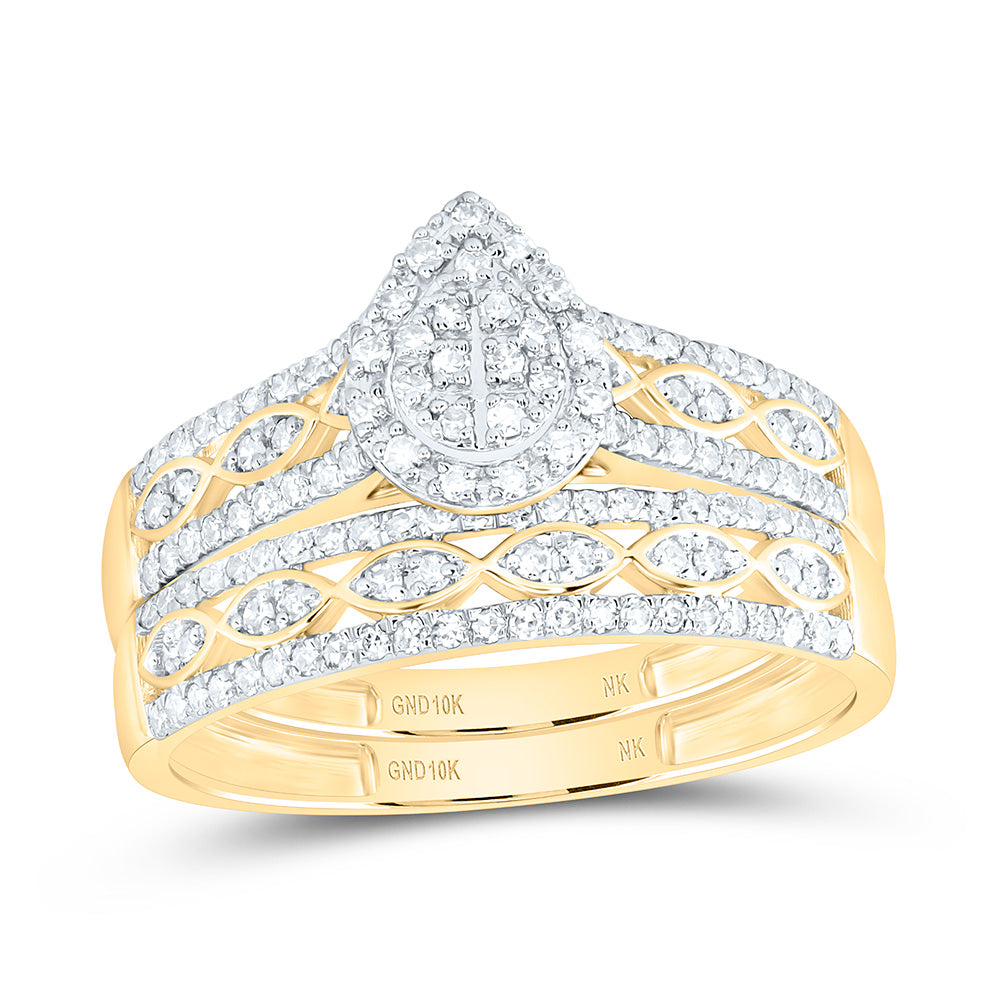 10K Yellow Gold 5/8Ctw Natural Diamond Fashion Pear Trio Set