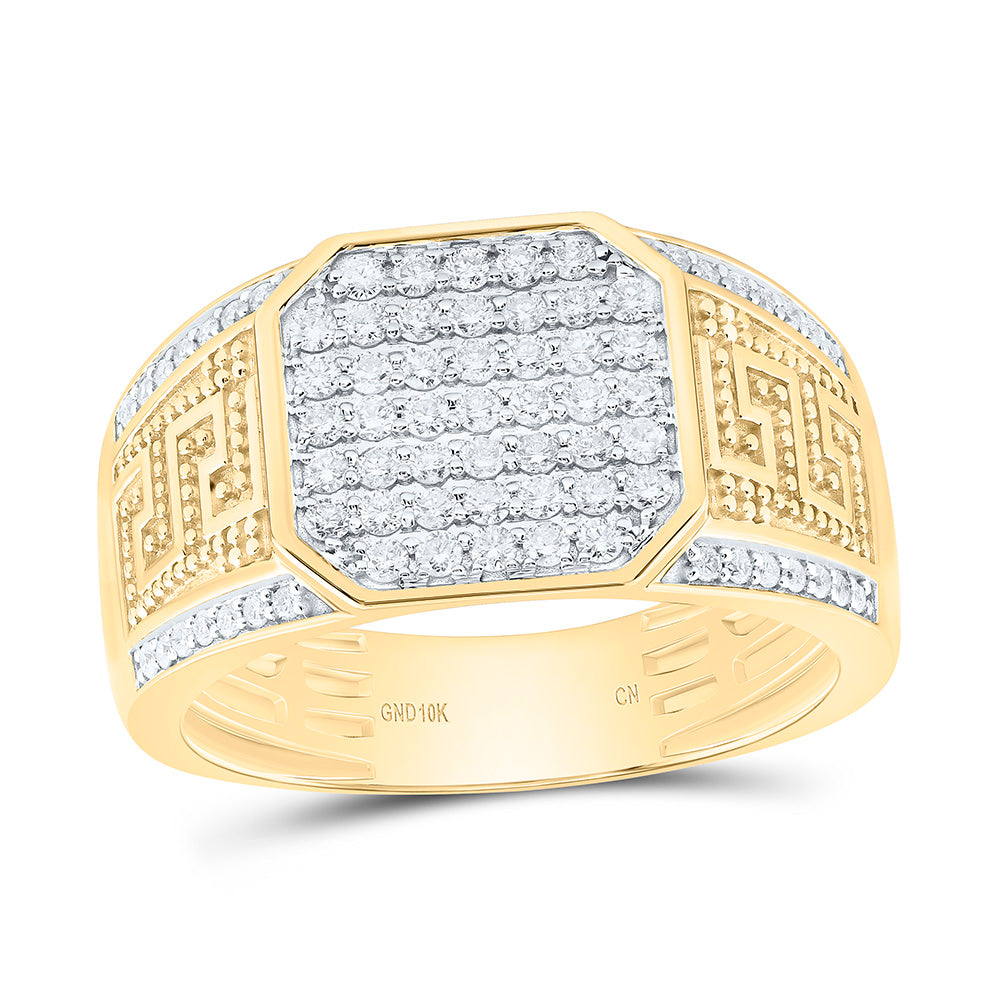 10K Yellow Gold 5/8Ctw Natural Diamond Cn Octagon Mens Ring