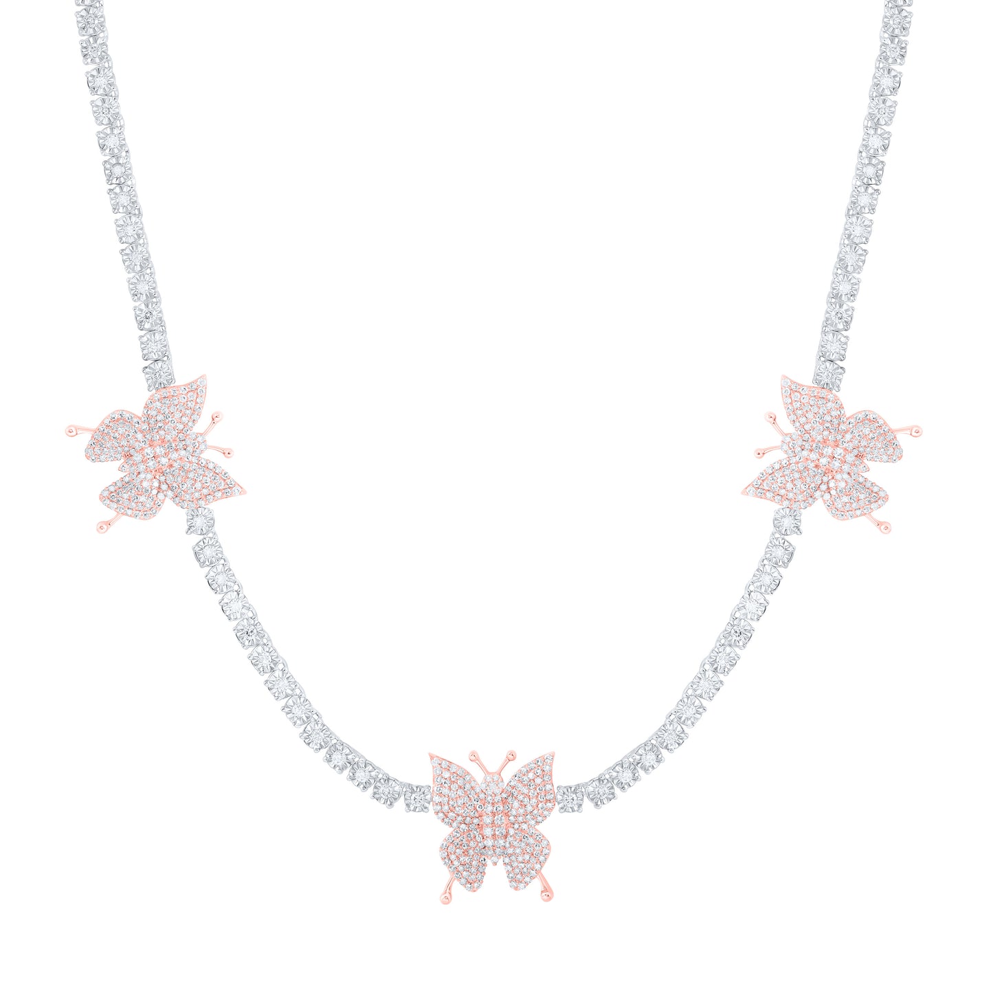10K Rose Gold 3 5/8Ctw Dia Butterfly Necklace