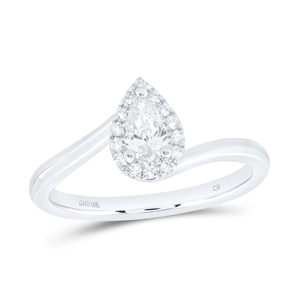 10K Yellow Or White Gold 1/3 Cttw Natural Diamond Cn 1/4 Cttw Center Pear Fashion Promise Bridal Anniversary Wedding Engagement Band Ring