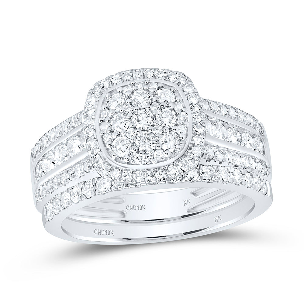 10K Yellow Or White Gold 1 1/5 Cttw Natural Diamond Nk Fashion Cushion Anniversary Wedding Engagement Band Ring Bridal Set