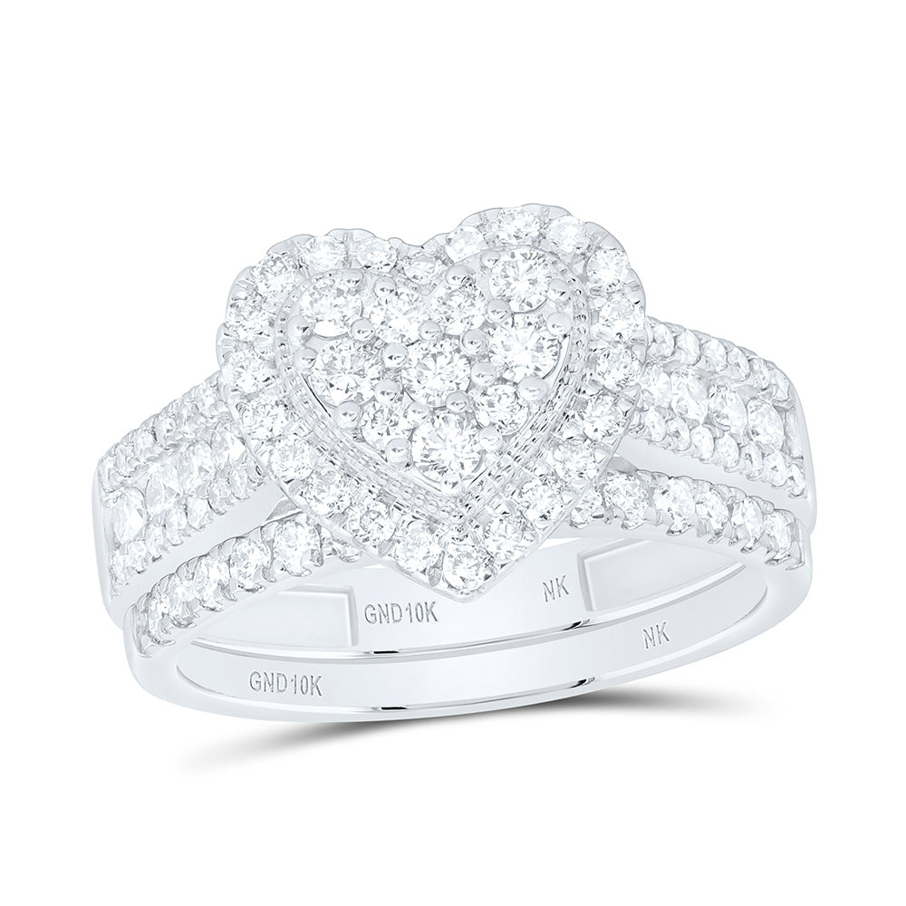 10K Yellow Or White Gold 1 Cttw Natural Diamond Nk Fashion Heart Anniversary Wedding Engagement Band Ring Bridal Set