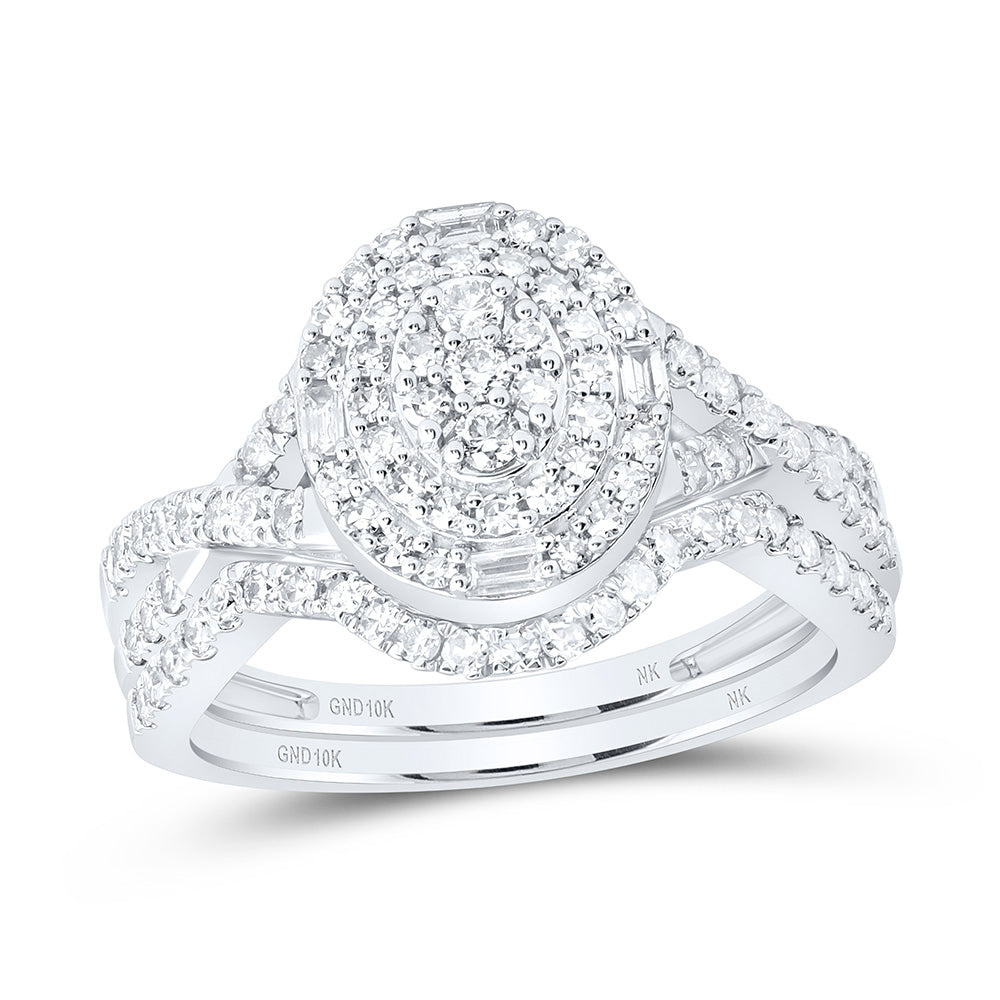 10K Yellow Or White Gold 3/4 Cttw Natural Diamond Nk Fashion Oval Anniversary Wedding Engagement Band Ring Bridal Set
