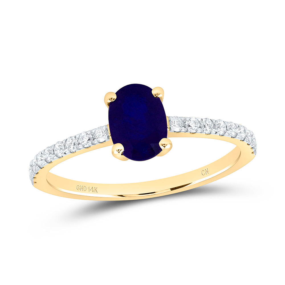 14K Yellow Gold 1/5Ctw Natural Diamond Cn 7X5Mm Oval Ruby Natural Gem Oval Ring