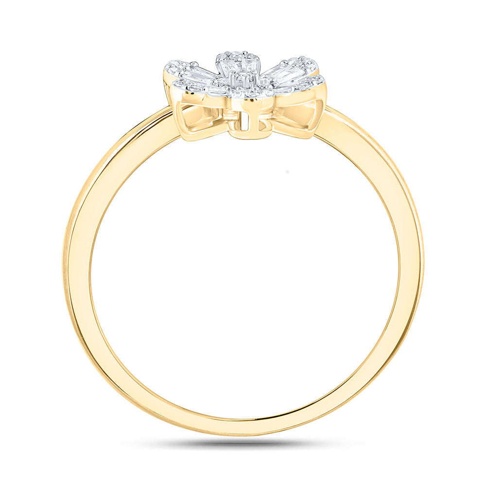 10K Yellow Or White Gold 1/6 Cttw Natural Diamond Nk Fashion Flower Bridal Anniversary Wedding Engagement Band Ring