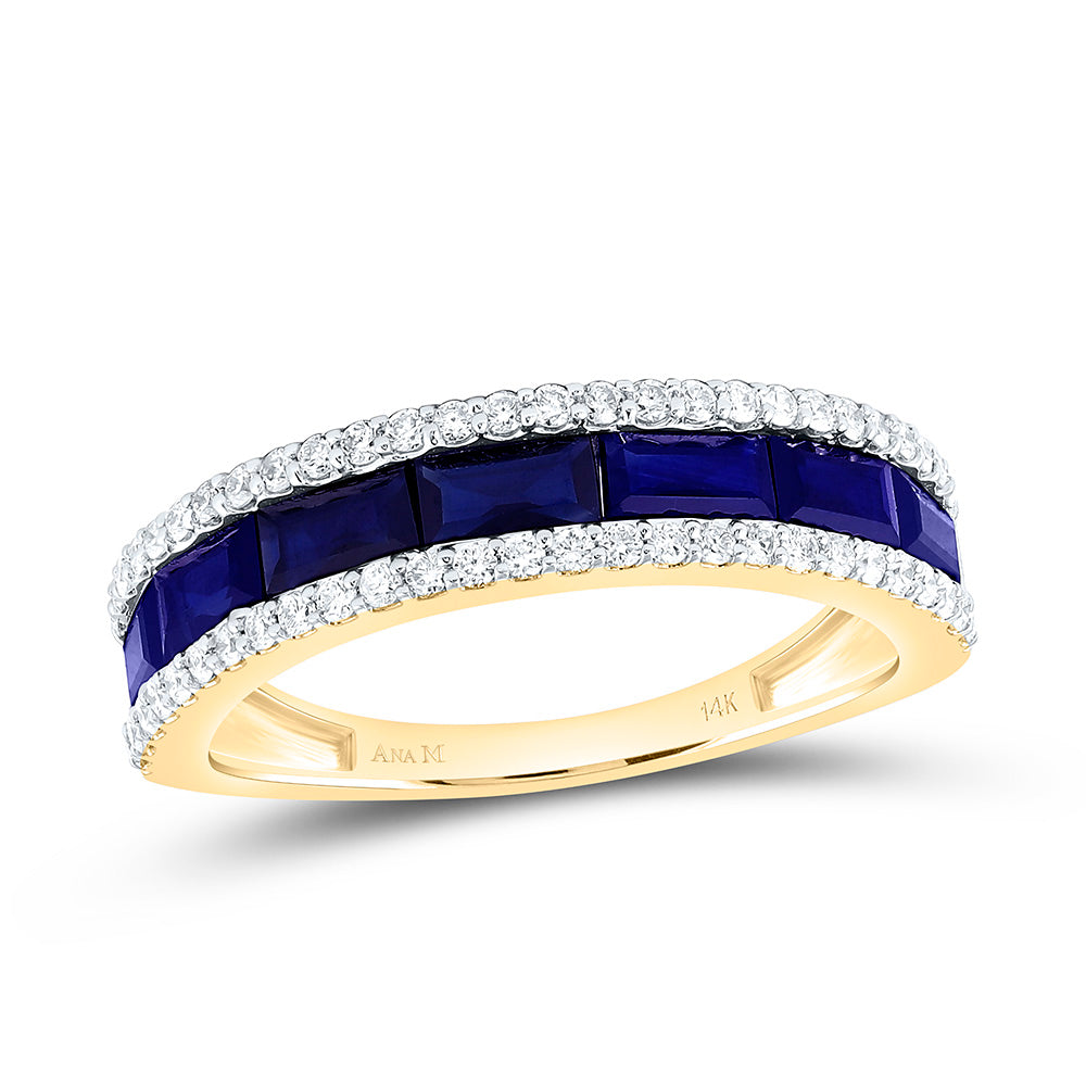 14K Yellow Gold 3/8 Cttw Natural Diamond Ana M 3/4 Cttw Baguette Ruby Natural Gem Band