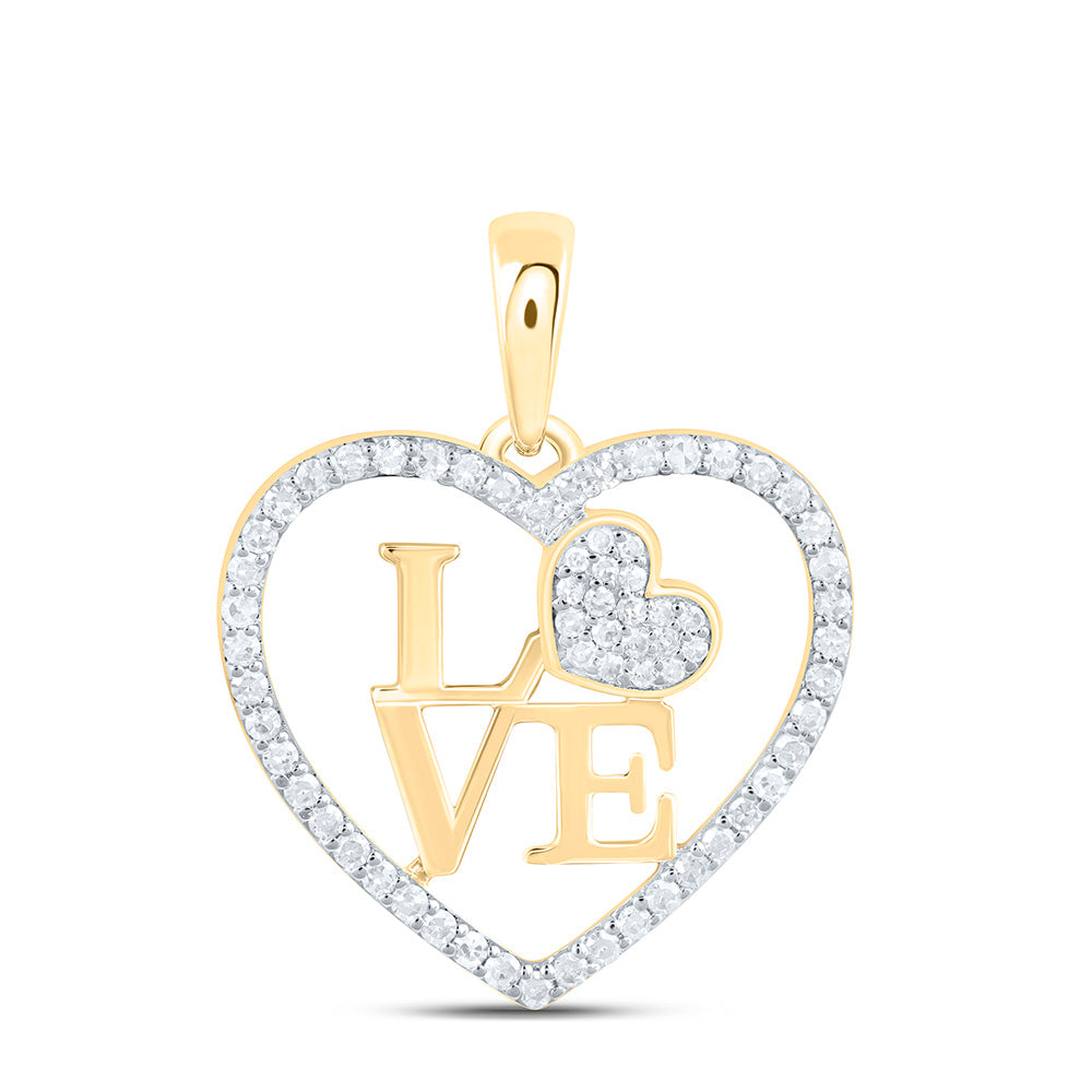 10K Yellow Or White Gold 1/4 Cttw Natural Diamond Nk Fashion Love Heart Pendant