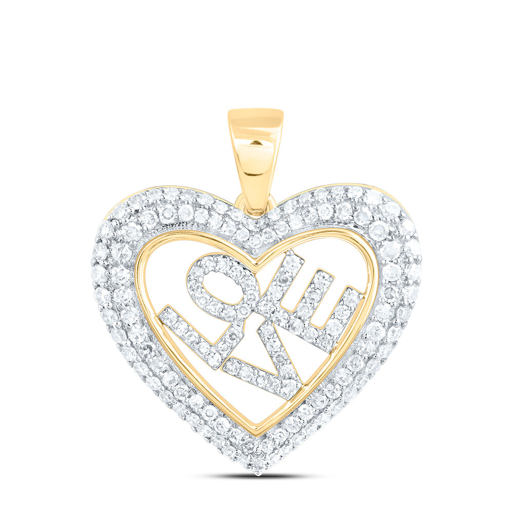10K Yellow Or White Gold 1/2 Cttw Natural Diamond Nk Fashion Love Heart Pendant