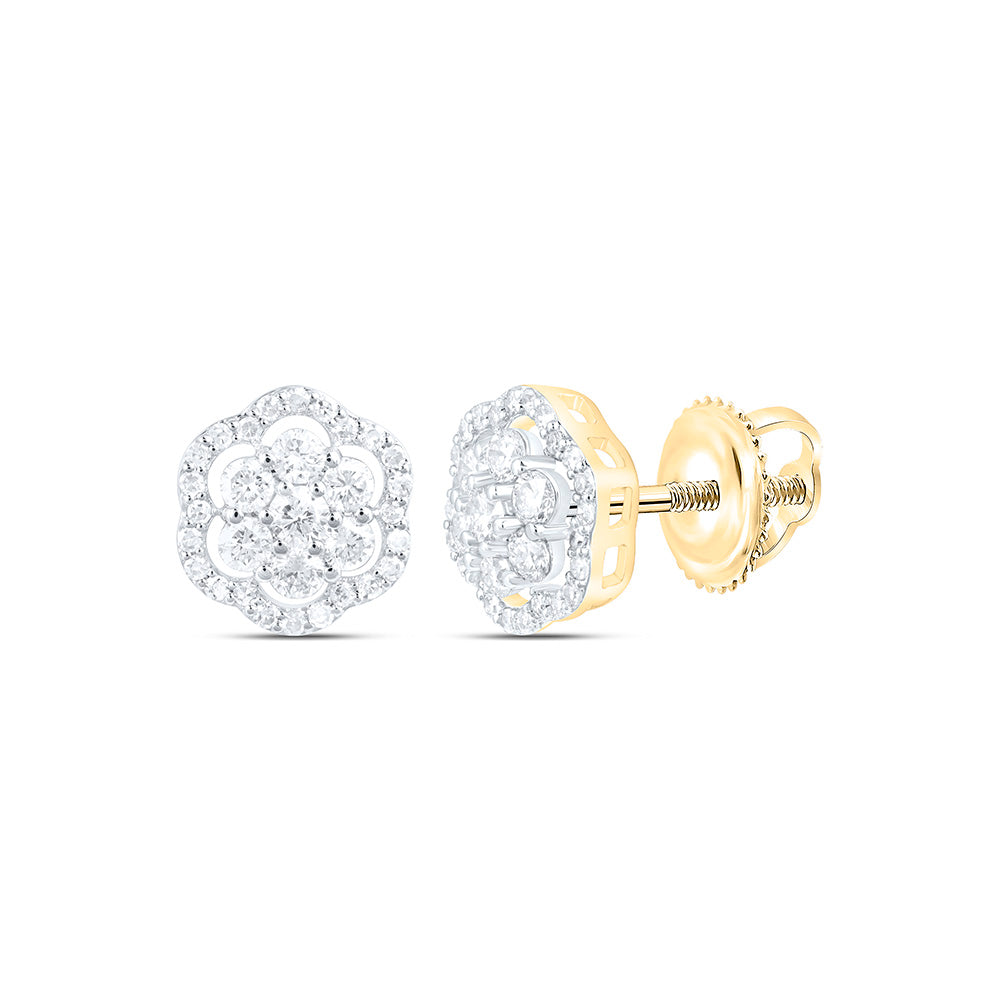 10K Yellow Or White Gold 1/2 Cttw Natural Diamond Nk Fashion Flower Earring