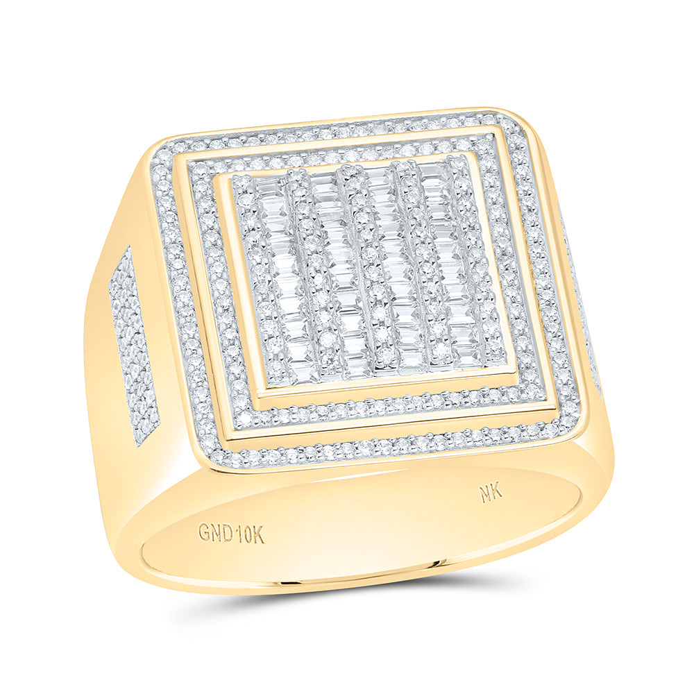 10K Yellow Gold 3/4 Cttw Natural Diamond Nk Square Mens Bridal Anniversary Wedding Engagement Band Ring