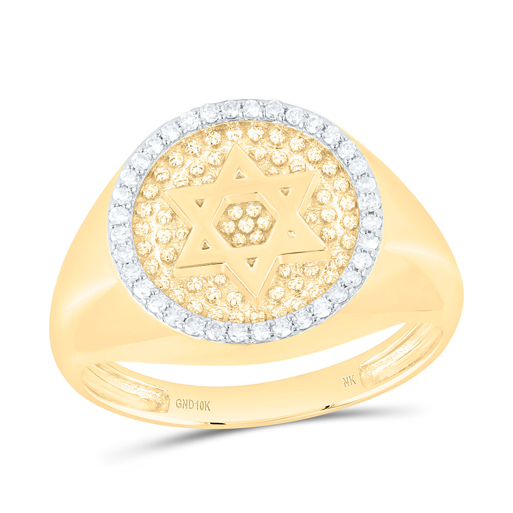 10K Yellow Gold 1/5 Cttw Natural Diamond Nk Star Of David Men Bridal Anniversary Wedding Engagement Band Ring