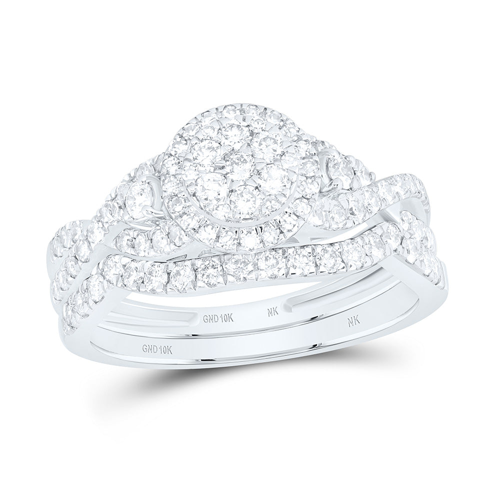 10K Yellow Or White Gold 3/4 Cttw Natural Diamond Nk Fashion Single Halo Anniversary Wedding Engagement Band Ring Bridal Set
