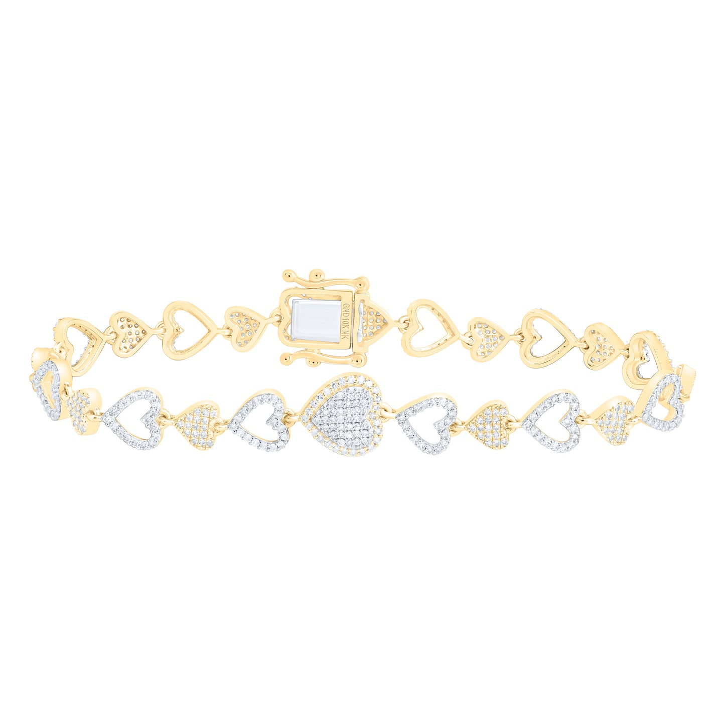10K Yellow Gold 1 5/8 Cttw Natural Diamond Nk Fashion Heart Bracelet (7 Inch)