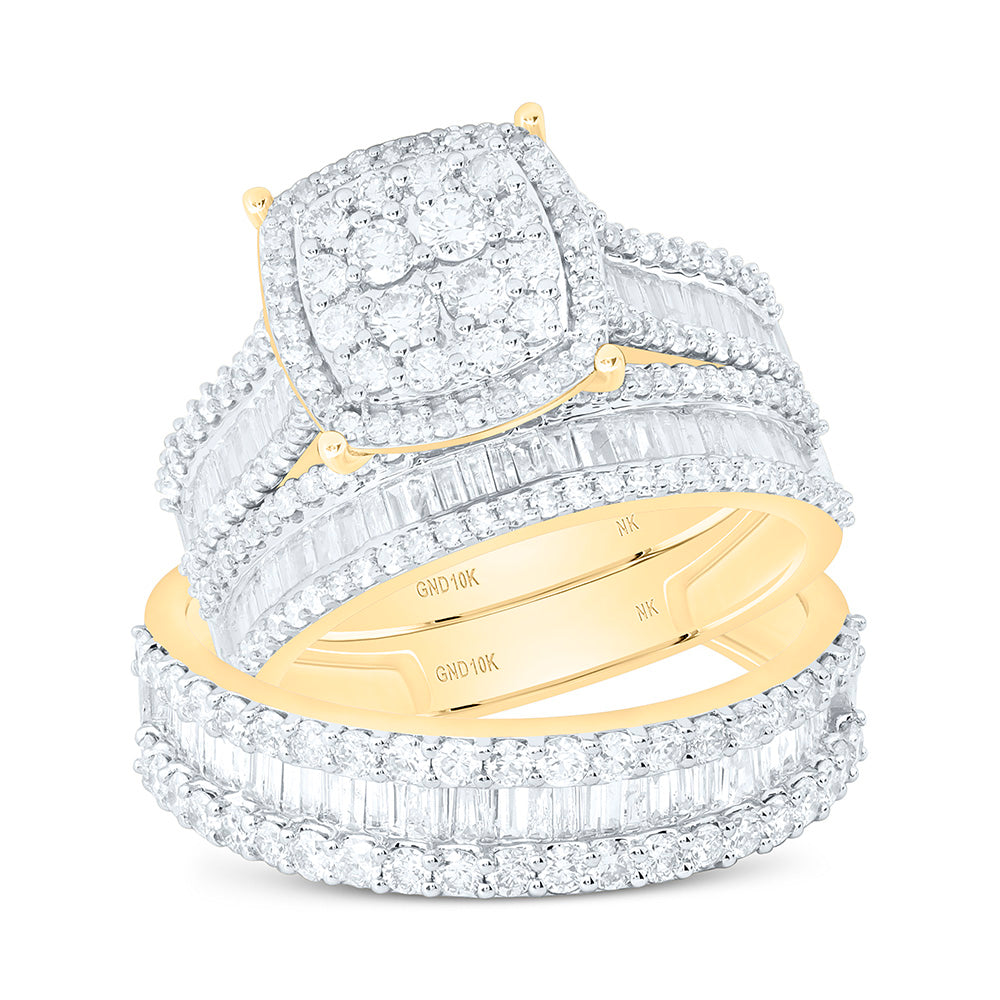 10K Yellow Or White Gold 2 1/5 Cttw Natural Diamond Nk Fashion Square Bridal Anniversary Wedding Engagement Band Ring Trio Set