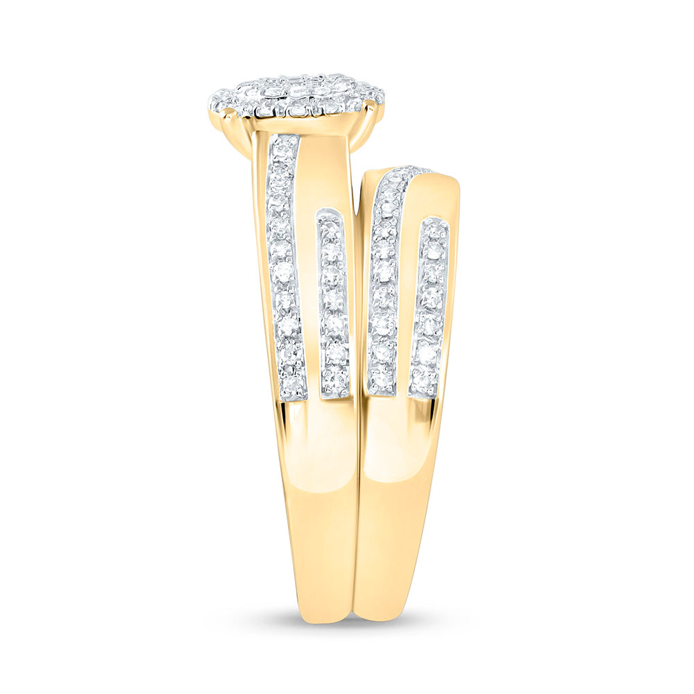 10K Yellow Or White Gold 1/2 Cttw Natural Diamond Nk Fashion Round Bridal Anniversary Wedding Engagement Band Ring Trio Set