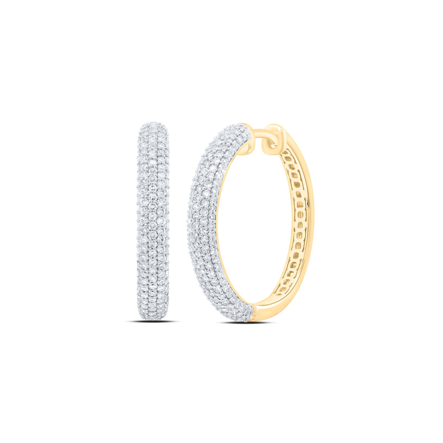 10K Yellow Or White Gold 1 Cttw Natural Diamond Nk Fashion Hoop Earring, L: 24.2 Mm x W: 20.5 Mm