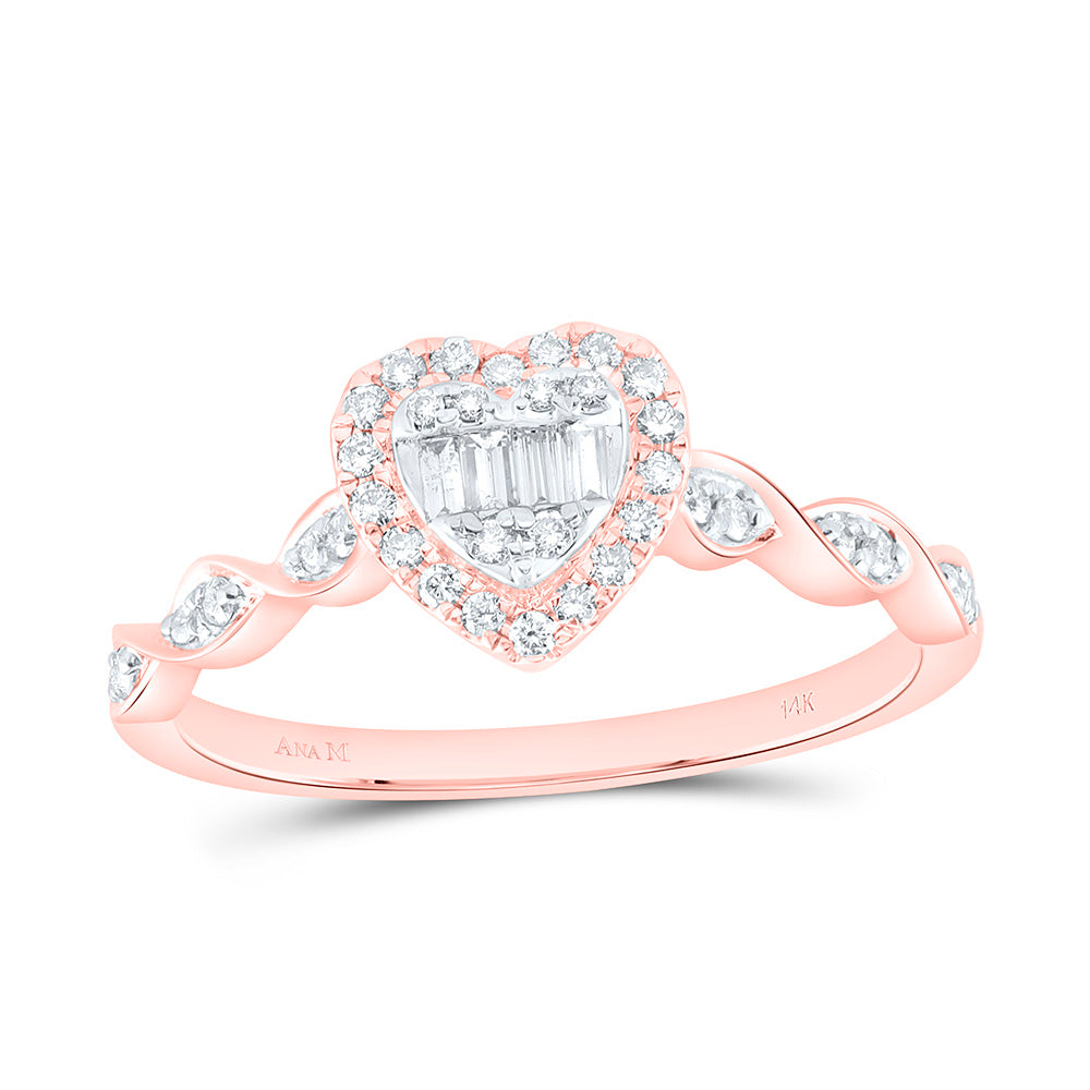 14K Yellow Or White Or Rose Gold 1/4 Cttw Natural Diamond Ana M Fashion Heart Bridal Anniversary Wedding Engagement Band Ring