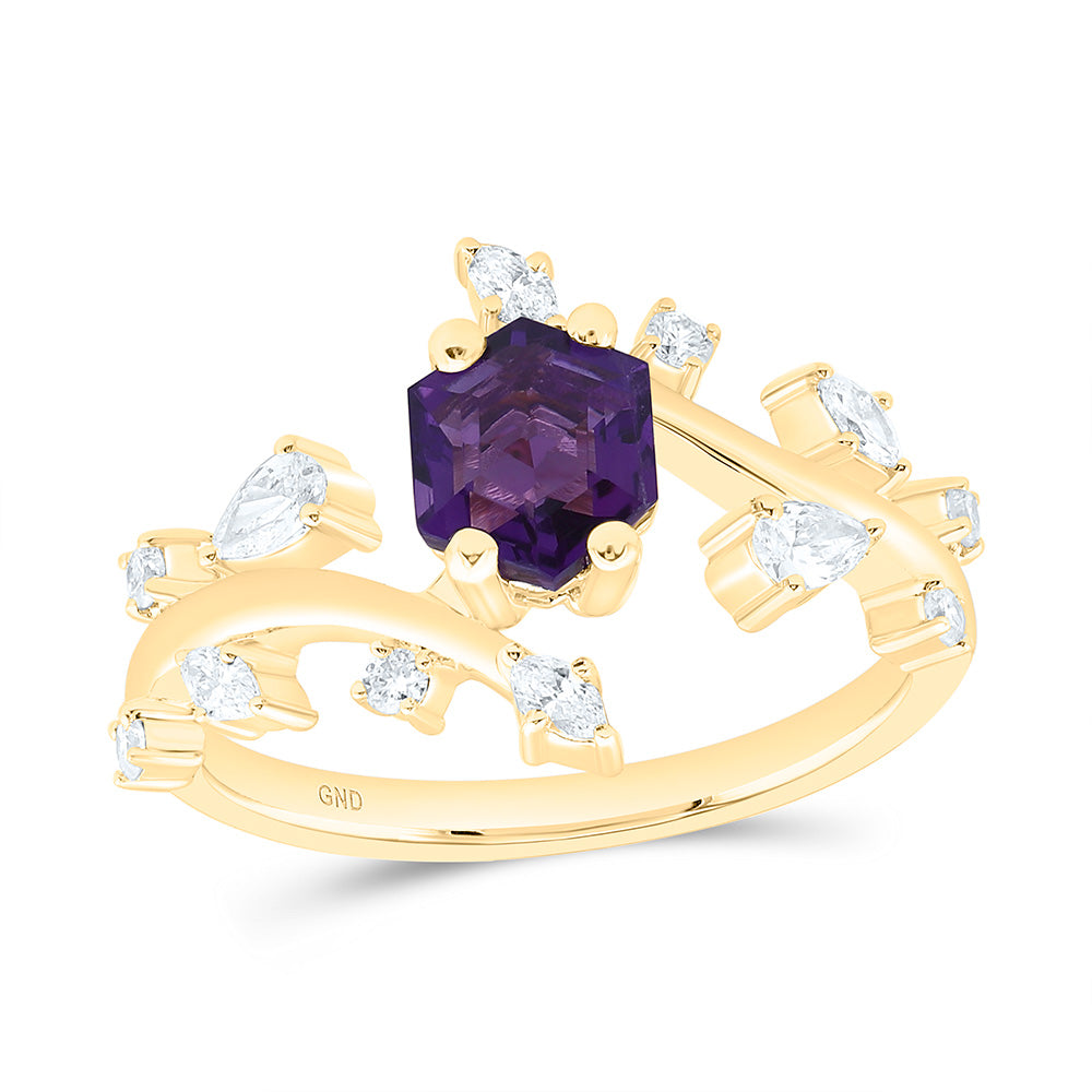 14K Yellow Gold 1/10Ct Ana M/1/10Ct Marquise /1/8Ctw Pear / 7/8Ct Amethyst Fashion Ring