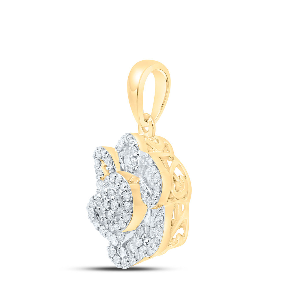 10K Yellow Or White Or Rose Gold 3/8 Cttw Natural Diamond Cn Cognac Natural Flower Pendant